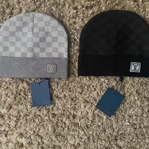 Louis Vuitton Monogram Gray and Black Beanie Duo